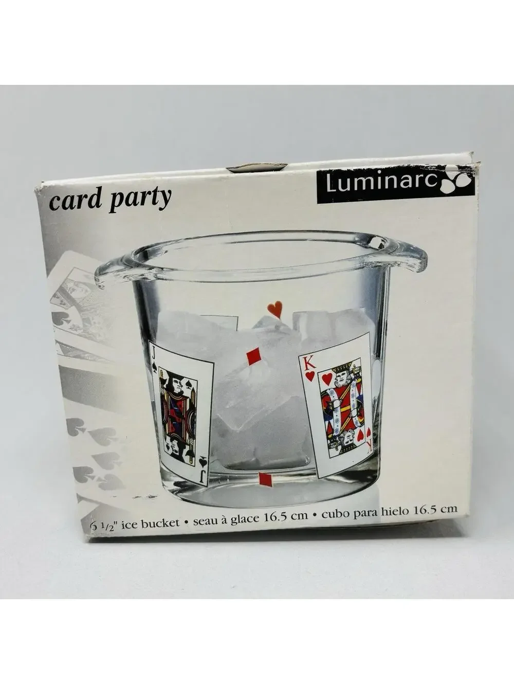 VTG Luminarc Card Party Ice Bucket MCM Glass Retro Poker Barware 6.5